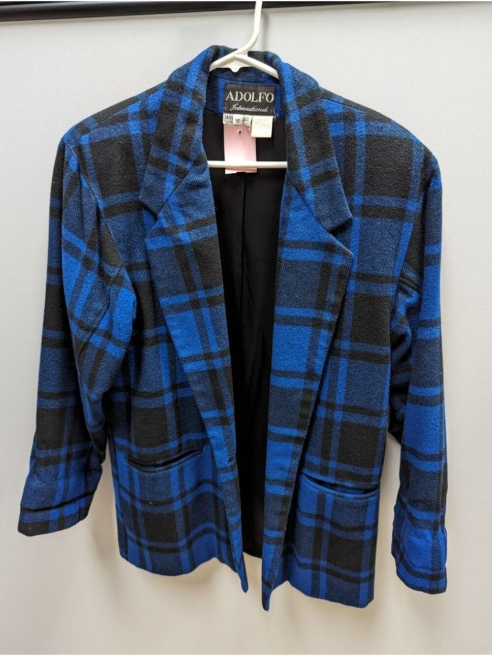 Adolfo International Vintage Blue/Black Plaid Wool Jacket